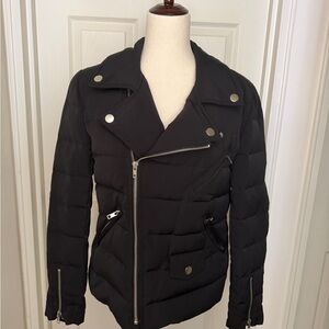 Aqua Black Moto Puffer Jacket